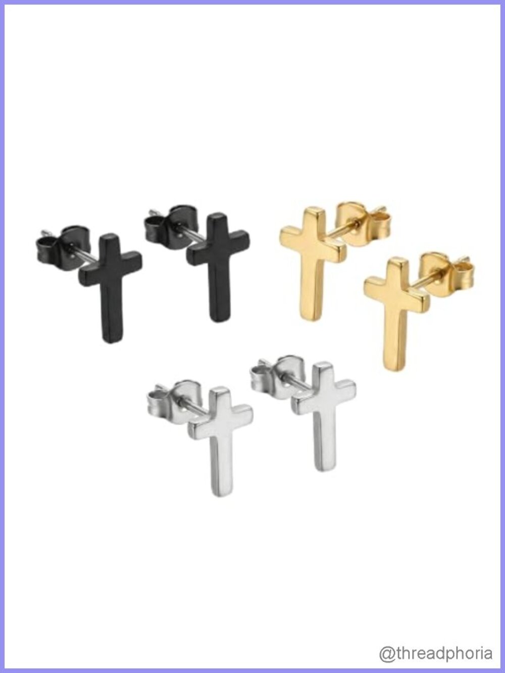 Cross Stud Earrings Set Stainless Steel Minimalist 3 Pairs Mens Womens Jewelry